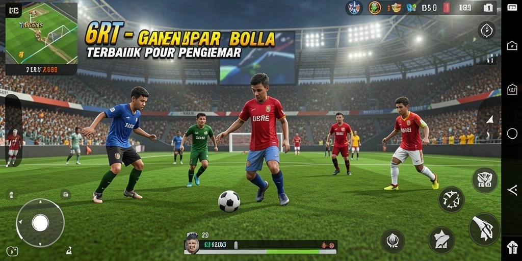 Tampilan gameplay menarik di 6RT dengan aksi sepak bola yang intens.