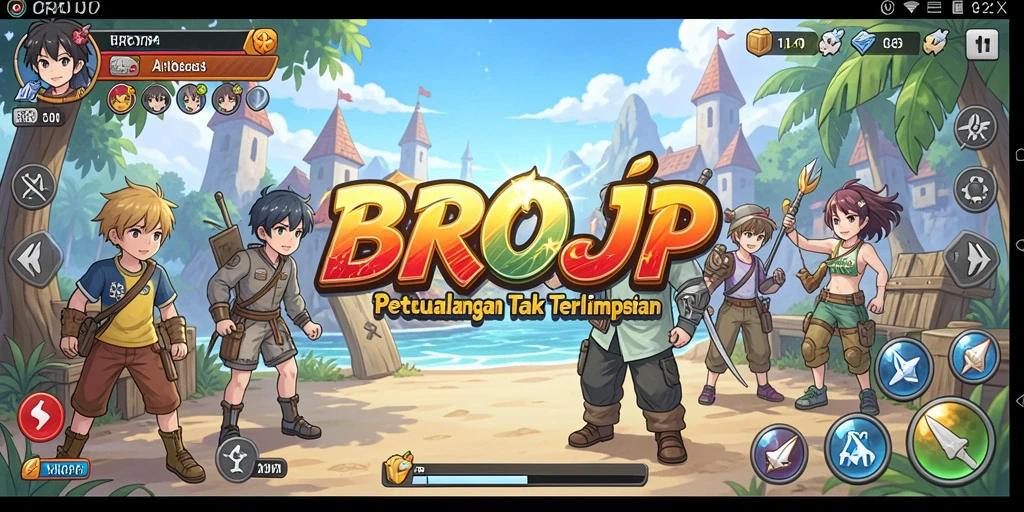 Tampilan gameplay BROJP dengan karakter anime yang beraksi.