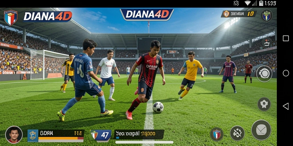 Tampilan gameplay DIANA4D dengan aksi sepak bola intens.