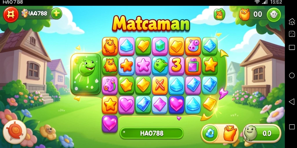 Tampilan gameplay seru dalam HAO788 dengan aksi Match-3.