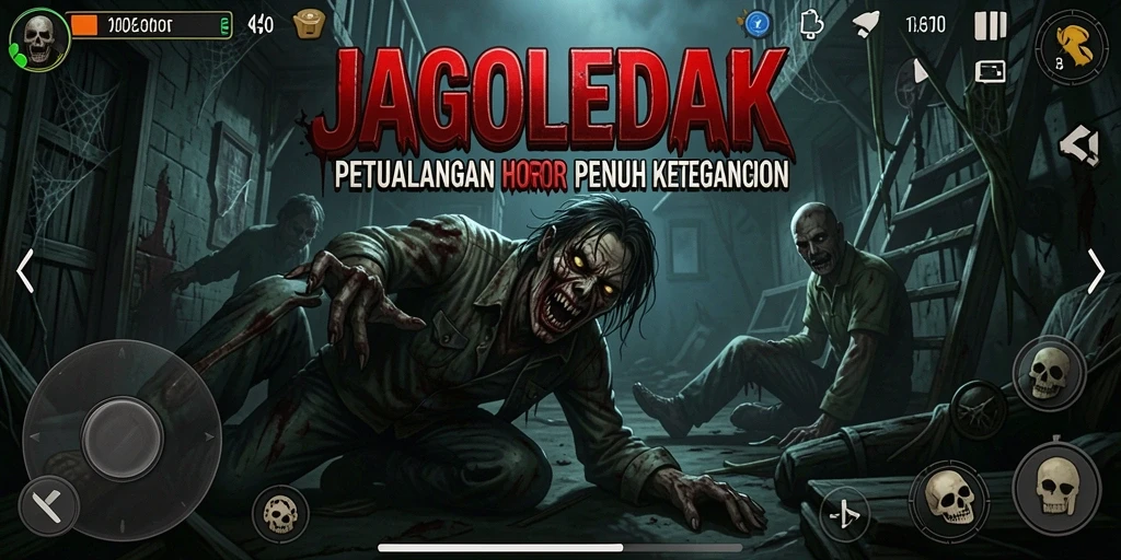 Screenshot gameplay JAGOLEDAK yang menampilkan suasana menyeramkan.