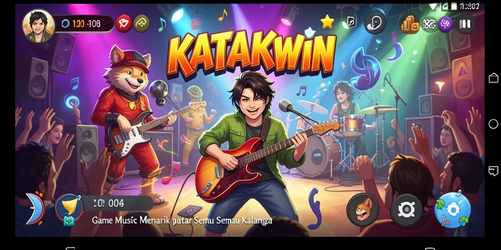 Gameplay KATAKWIN menampilkan pengguna yang bersenang-senang dengan musik.