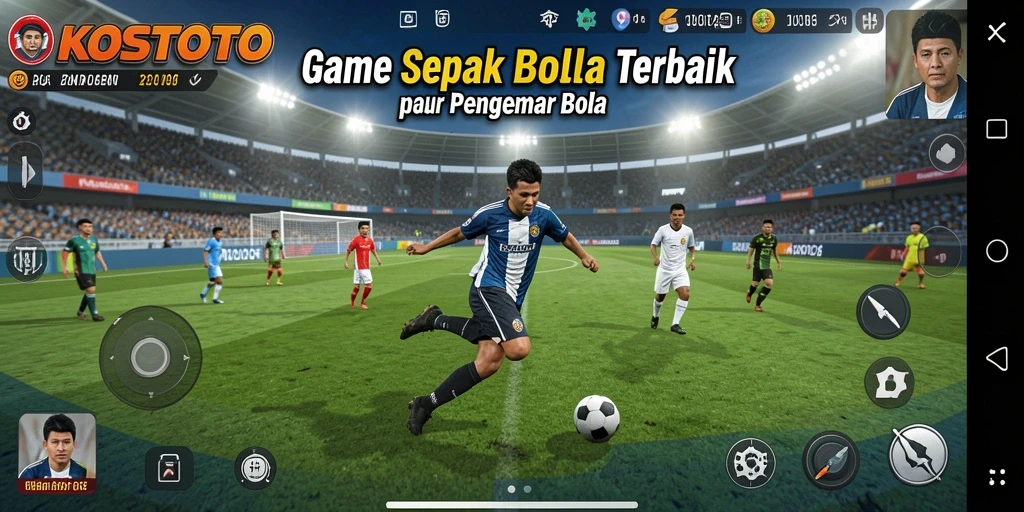 Gameplay KOSTOTO menampilkan aksi penuh di lapangan sepak bola.