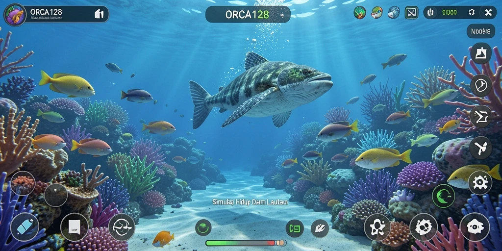 Tampilan menakjubkan dari gameplay ORCA128 yang membawa pemain ke dalam dunia bawah laut.