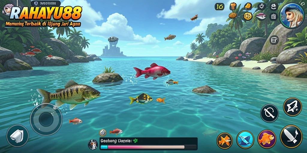 Tampilan gameplay RAHAYU88 dengan aksi memancing yang seru.