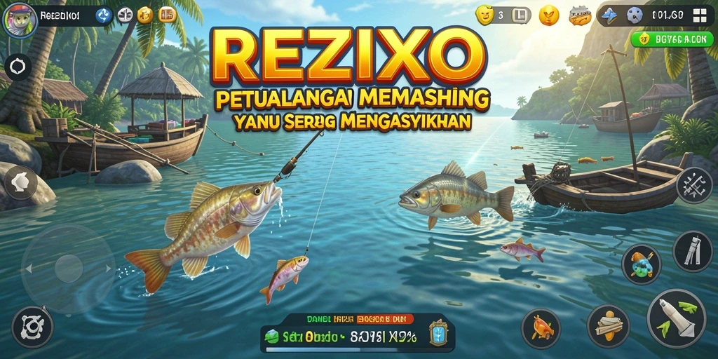 Screenshot gameplay REZIXO yang menunjukkan keseruan memancing di lautan.