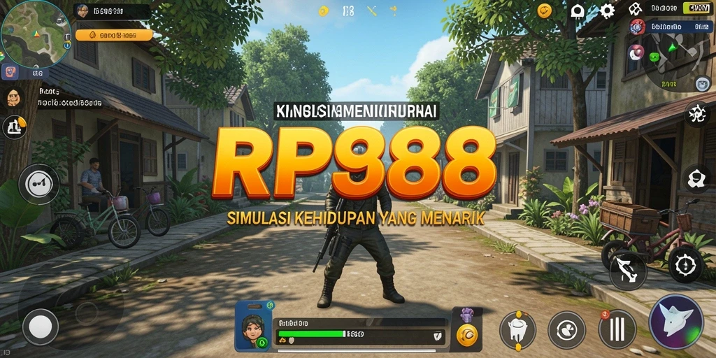Screenshot utama RP888 menampilkan interaksi karakter dalam gameplay simulasi.