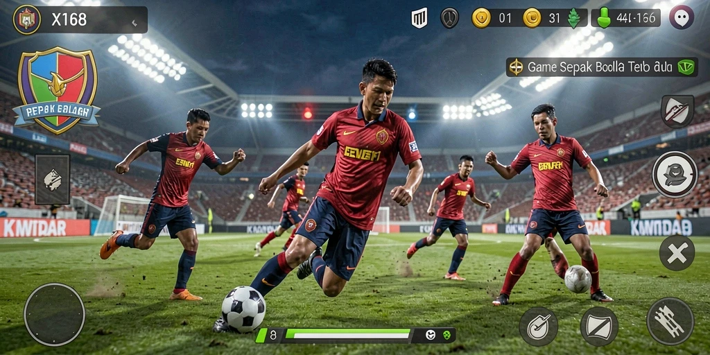 Gameplay X168 dengan aksi sepak bola yang mendebarkan.
